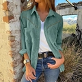 Teal corduroy shirt jacket featuring silver rivet pockets and classic collar details - S / Green