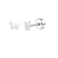 Silver butterfly ear studs with secure screw ball backing made of stainless steel - Butterfly