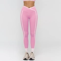 Rosa Yoga-Leggings mit hoher Taille, weißen Seitenstreifen und V-förmigem Überkreuzbund - S / Kirschblütenrosa
