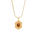 Golden flower pendant necklace with oval brown tiger eye stone on white background - Flower Shape Style (3#)