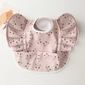 Pink waterproof baby bib with cute cat pattern, ruffled shoulders and a crumb catcher - Wings - Pink Kitty / One Size