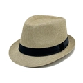 Classic khaki paper straw jazz fedora hat featuring a stylish black decorative band for unisex - One Size (56-58cm) / Khaki