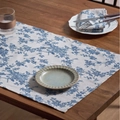 French country style linen table runner with navy vintage floral print and napkins - Blue Rose