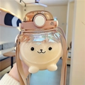 Milk tea colored bear shaped straw water bottle with a wide adjustable shoulder strap - 1000ml Coffee Bear Style