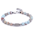 Detail of adjustable turquoise square bead bracelet with stainless steel lobster clasp - Snakeskin Stone