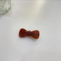 Detailed view of amber resin bow hair clip with gold France Handmade engraving - Brown - Thickened Bowknot
