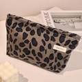 Borsa per cosmetici in velluto a coste leopardato blu con logo per riporre in viaggio - Grigio