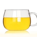 Heat-resistant borosilicate glass tea cup with handle and clear transparent finish - 350ml Single Cup