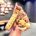 Eevee Pokémon keychain charm with brown PVC figure and yellow printed hand strap - B496-2 Khaki / Large