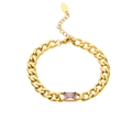 Vintage 18k gold plated stainless steel bracelet featuring a pink rectangular zircon stone - Rectangular Gemstone (C063) / Gold + Pink