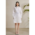Abito lungo in pizzo bianco con maniche a lanterna e cintura coordinata elegante - S / Bianco