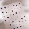 Deep purple and gold embossed heart and star magic nail art sticker, model M-626 - Purple Magic Elements Style (M-626)