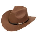 Vintage style brown felt western cowboy hat with black leather band and gold buckle - M (56-58cm) / Khaki (169-K)