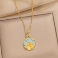 Collana vintage stile Monet con ciondolo a loto dorato su smalto sfumato blu chiaro e giallo - Loto Rotondo - Blu (A20 Blu)