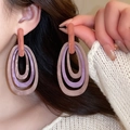 Handmade marbled resin earrings in dusty pink and mauve with interlocking oval rings - Morandi Pink Purple Nested Rings (41#)