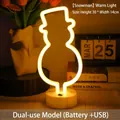 Warm yellow LED neon snowman night light with round base and dual USB battery power - Snowman Warm Light