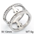 13mm hollow family ring with crystals in silver stainless steel, weight 5g - Double Ring Portrait Silhouette Inlaid Diamond Style (KR44198-K)