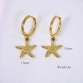 14K gold plated stainless steel hoop earrings with textured starfish charms - Starfish 2