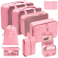 8-piece light pink travel storage set with mesh clothing bags and shoe pouch - Cosmetic & Toiletry 9-Piece Set / Pink