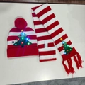 LED Christmas knitted hat and scarf set with red and white stripes and reindeer patterns - Christmas Tree Cuff-Set