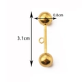 Conector de pendientes en acero dorado con lazo soldado, bola de 0,8cm, largo 3,1cm - 8mm / Dorado