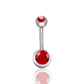 Piercing de nombril en acier inoxydable argenté avec deux cristaux rouges scintillants - Rouge
