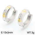 Two-tone heart titanium steel earrings with round zircon and gold star relief - Zircon Cross Star Mixed Color Ear Clip (KE112978-XY)
