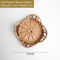 Handmade woven rattan wall decor star pattern basket tray, 13cm diameter natural finish - Wave Petal Style / Diameter 13CM