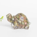 Resin turtle ornament featuring red and green natural crystal chips for desk decor - Unakite