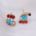 Exquisite gold Christmas boot stud earrings with colorful crystals and blue star charms - Combination 6