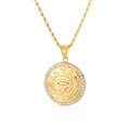 18K gold plated Eye of Horus medallion pendant with sparkling crystals and rope chain - Gold Eye of Horus Rhinestone Round Pendant (KP80063)