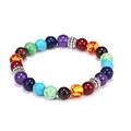 Detailed shot of rainbow beaded bracelet with silver spacers and elastic cord - Colorful Elastic Beaded Style (BR18Y0121)
