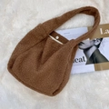 Brown teddy fleece shoulder tote bag with magnetic clasp for autumn and winter - Brown