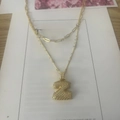 Double-layer gold paperclip chain necklace with sparkling crystal initial 2 pendant - Letter Z