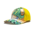 Kids baseball cap in yellow and orange featuring a green dinosaur skateboarding design - Yellow Orange Skateboard Dinosaur