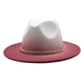 Gradient beige to rose red wool felt fedora hat with gold chain link band decoration - M (56-58cm) / Gradient Rose Red