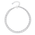 Elegant double-layered silver rice bead bracelet with textured chain and lobster clasp - Gypsophila Rice Bead Double Layer Bracelet / Silver