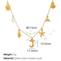 Gold plated stainless steel necklace with seashell and letter J charm with pearl - Letter J (XL206)