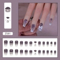 Unghie finte sfumate viola con fiocco 3D e strass di forma ballerina corta - Z581 Fiume Stellato (Stile Colla)