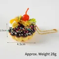 Realistic chocolate donut keychain with cream and cherry, size 4.5cm by 2.5cm - Gold Bead Chain / Black Cherry Style