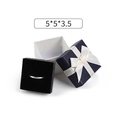 Square navy blue jewelry gift box with a white ribbon bow and black sponge lining - Dark Blue Bowknot Jewelry Box (5.5*5.5*3.5)