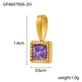Macro detail of square purple zircon pendant in gold setting with size measurements - Square - Dark Purple