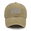 Khaki washed cotton baseball cap with MAMA plaid letter print on white background - M(56-58cm) / Khaki