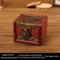 Vintage wooden jewelry box 6015C in dark reddish brown with gold floral pattern and metal clasp - Mini Square Box - Daffodil