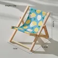 Miniature folding beach chair phone stand with blue lemon canvas and wooden frame - Lemon