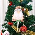 Christmas Santa plush ornament with plaid hat and golden bell on a festive tree branch - Hanging Rope Santa