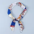 Blue and white nautical print silk scarf featuring golden wheel and rope patterns - X13-Multi