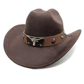 Detail of dark brown western cowboy hat featuring metallic bull head and rivet band - M (56-58cm) / Striped Coffee