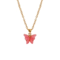 Chic golden necklace featuring a sweet pink marble butterfly pendant for best friends - A3055-DP (Deep Pink Butterfly)