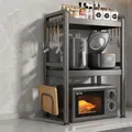 3-tier expandable gun grey kitchen rack made of carbon steel with adjustable shelf height - 3-Tier Fixed-58cm-Gun Grey-With Cutting Board Rack